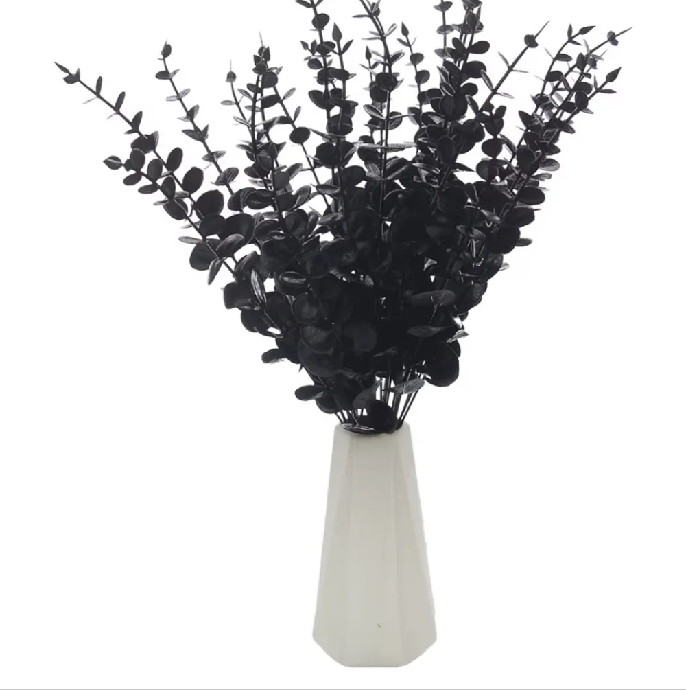Set of 15 Faux Eucalyptus Stems - 10 Black & 5 Silver - 15